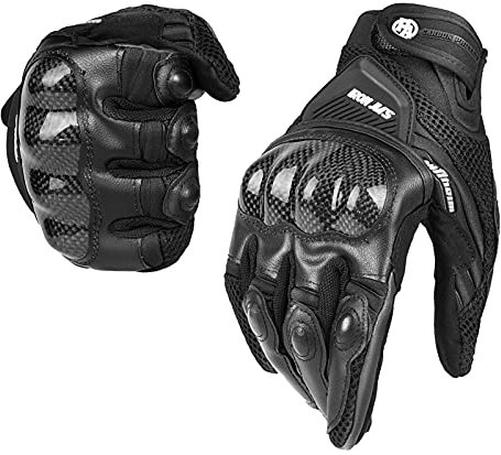 BORLENI Motorradhandschuhe Atmungsaktive Motorradhandschuhe Leder Vollfinger Knöchelschutzpolster Touchscreen