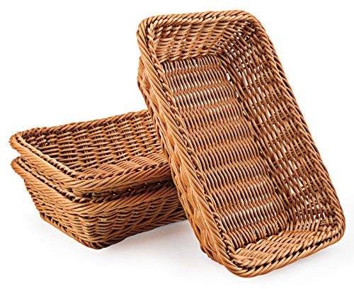 WANDIC Cesta tejida, juego de 3 cestas de mimbre de polimimbre para alimentos, frutas, verduras, servir restaurante, cocina