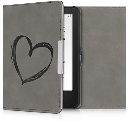 kwmobile Schutzhülle für Tolino Vision 1/2 / 3/4 HD Hülle - eReader Case aus Kunstleder mit Auto Sleep Funktion - Herz Brush mit Grau