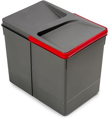 Emuca Basura, Cubos de Reciclaje para Base Recortable, contenedor de Alto 266mm y Capacidad 15 litros, Gris, H 266 mm (1 x 15 L)