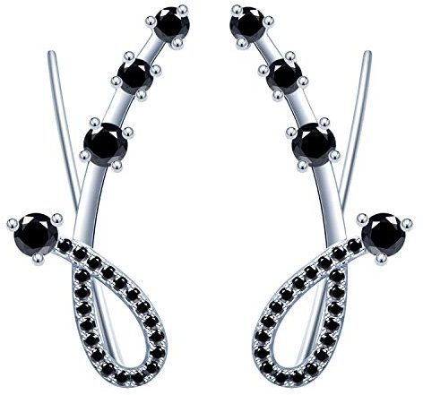Yumilok Bling dam örhängen örhängen örhängen 7 kristaller musiknot 925 sterlingsilver hypoallergen öronsmycke öronmanschetter för kvinnor flickor e silver, colore: svart, cod. Y20105-black