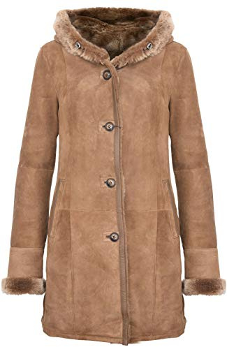 Infinity Leather Elegante Braune Wildlederjacke mit Kapuze aus Lammfell und Merinowolle Für Damen