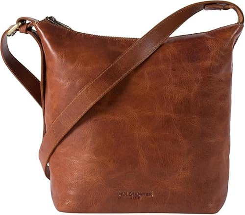 HOLZRICHTER Berlin - Umhängetasche aus Leder für Damen (No 2-1), Schultertasche 30cmx22x12cm, Echtleder Crossbody Bag, Handtasche für Alltag & Büro, in Cognac und Marone