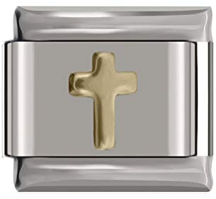 Breloque en forme de croix dorée - Compatible avec tous les bracelets classiques de style italien de 9 mm