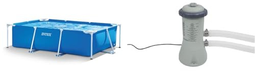 Intex Rectangular Frame Pool -Aufstellpool - 300 x 200 x 75 cm & Krystal Clear Cartridge Filter Pump - Pool Kartuschenfilteranlage - 900 L/H