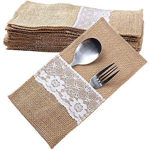 Hojffuue Jute Besteck Tasche Besteck Halter Natur Messer und Gabeln Set Hochzeit Vintage Tisch Dekoration für Hochzeit Weihnachts Feier