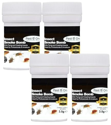 Insecto Smoke Bombs Fumer Smoke Bomb Fogger Pest Repeller Flea Killer Smoke Bombs Moth Fumigator Insect Bomb for Flies Bedbugs Moths Insects 3.5g pack of 4