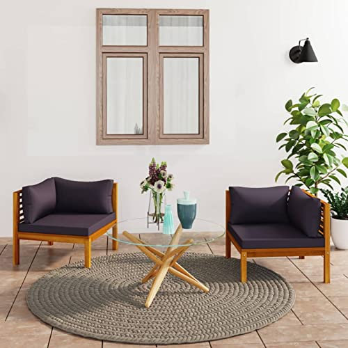 Gecheer 2 STK. Garten Ecksofa mit Kissen Gartenmöbel Gartensofa Massivholz Teak