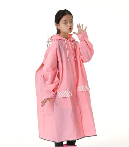 XKUN Regenmantel Kinder Regenmantel Mädchen Kapuze Poncho Medium Und Große Kinder Rucksack Regenmantel Regenmantel-Pink,XXL