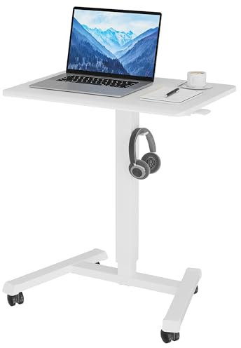 BONTEC 65×45cm Stehpult Höhenverstellbarer Stehtisch mit 4 Rollen, Steh-Sitz Schreibtisch mit Rädern, Überbett-Tisch für Wohnzimmer, laptoptisch höhenverstellbar, Max 15KG, Weiß