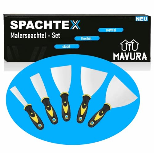 MAVURA Målarspackel skrapa spatel set rostfritt stål målarblad gipsspatel ytspatel bred spatel smal spatel [5 delar]