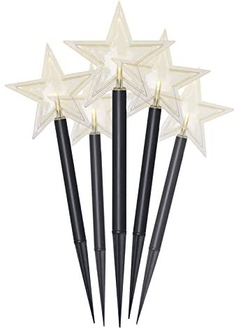EMOS LED Gartenleuchten mit Stern-Motiv, 5 Stück drahtgebunden Gartendekoration 36 cm, Warmweiß, Timer, Weihnachtsbeleuchtung mit IP44, Dekoleuchten für Innen und Außen, batteriebetrieben 3X AA