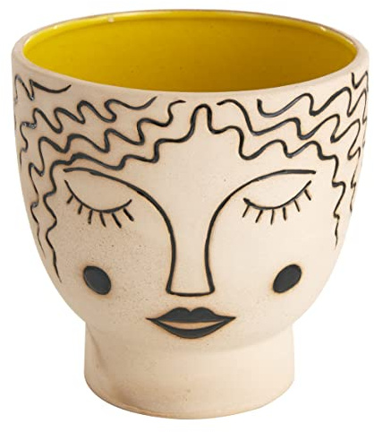 Baroni Home Vaso in Ceramica di Design con Volto, Soprammobile Moderno Dipinto a Mano, Vaso per piante da Interno o Esterno, Vaso Largo, 20X19X19 cm