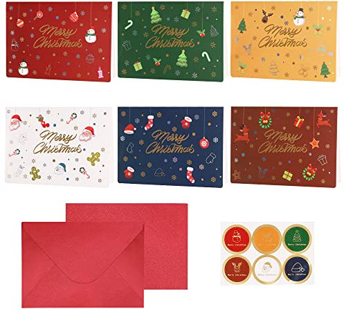 Weihnachtskarten Set 18 Stück, Gefaltete Weihnachtsgrußkarten mit Umschlägen - 6 Designs, 165 x 115 mm Klappkarten - Einfache elegante Grußkarte für Familie, Freunde und Geschäft