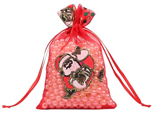 50/100 Stk. 10 x 15 x 13 x 18 cm, farbig, rot, weiß, Weihnachten, Organzasäckchen, Gaze, Schmucksäckchen, Verpackung, ziehbar, Organza-Geschenktüten, 55-Roter Weihnachtsmann, 3,13 x 18 cm, 50 Stck