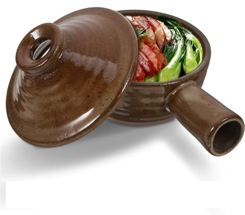 STOBAZA 1 x Kasserolle mit Deckel, Bratpfanne für Backofen, Mikrowelle, antihaftbeschichtet, Suppentopf, Mikrowelle mit Grill, antihaftbeschichtet, Backgeschirr, Steingut, Kochtopf