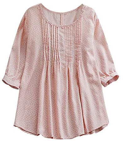 Xmiral Camicia da a Maniche Lunghe con Collo Rotondo a e Colletto in Pizzo a Fiori da Donna Vestito Doppiopetto (XXL,q-Rosa)
