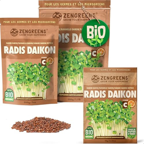 ZenGreens® - Semi di ravanello daikon biologico - Scegli tra 10g, 200g e 500g - Germogli di ravanello daikon - Germinazione superiore al 97% - Microgreens