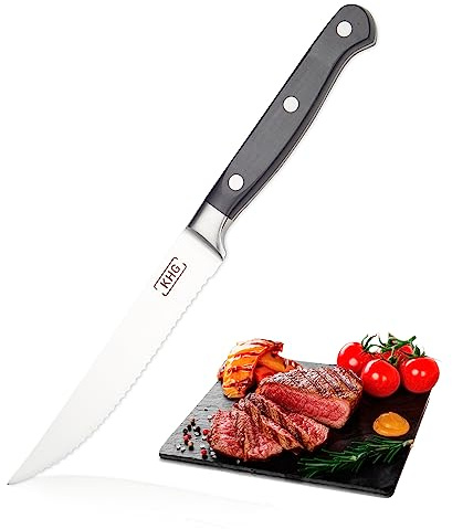 KHG Steakmesser Küchenmesser, 20,32 cm Klinge aus rostfreiem Stahl | ergonomischer Griff mit Fingerschutz, 3-fach vernietet, vielseitig einsetzbar, praktisch im Alltag, pflegeleicht nutzbar