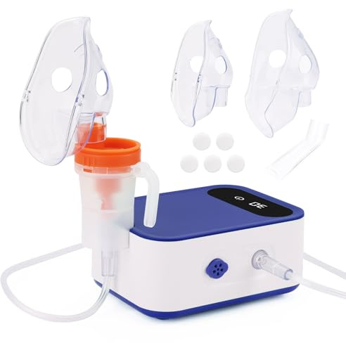 HITHINKMED Inhalationsgerät, Digitalanzeige Kompressor Vernebler Inhaliergerät Inhaliergeräte für Erwachsene, Kinder, Einstellbarer Sprühnebel, Inhalator mit Mundstück Behandlung von Asthma -Blau
