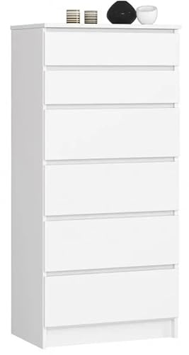 Happy Babies Kommode K60 mit 6 Schubladen | für das Wohnzimmer Schlafzimmer Schrank Büro Arbeitszimmer | Modernes Funktionales Design | B60 x H130 x T40 cm, Gewicht 43kg | Weiß