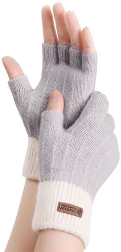 FCHUI Gants d'hiver sans doigts pour femme chaud mitaines demi-doigts tricotés thermiques demi-doigts pour course à pied, aubergine, M