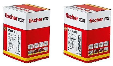 fischer Nageldübel 6 x 40/10 S, hochwertige Nylondübel mit verzinkter Senkkopfschraube (50 Stk.), Dübel für optimalen Halt bei Befestigungen in Beton, Mauerziegel und Naturstein (Packung mit 2)