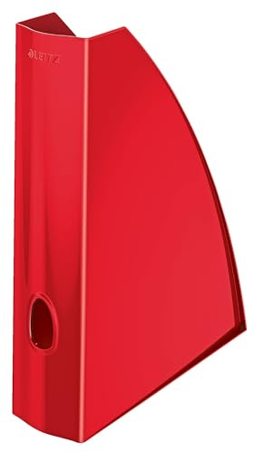 Leitz WOW Stehsammler A4, Zur Aufbewahrung von Dokumenten und Zeitschriften, Mit Griffloch, Ideal für Büro, Home Office & Schule, Metallic-Rot, 52771026