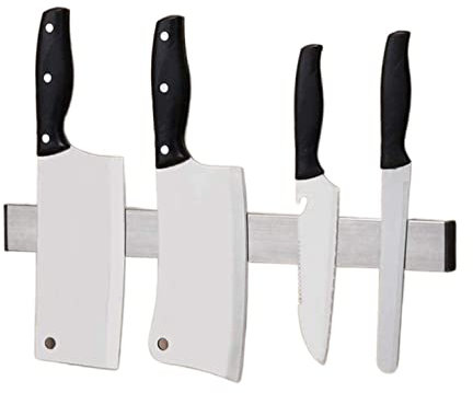 Knife Block Without Knives Magnetic Knife Holder Stainless Steel Wall Mount Strip Bar Rack Storage for Knives Metal Utensils Tools Kitchen Organizer (Color : Silver, Size : 41cm)