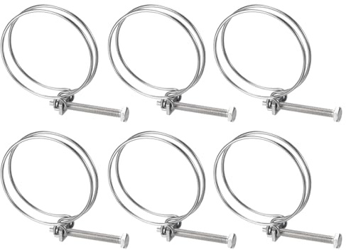 sourcing map 6Pcs Double Wire Hose Clamp, 73-80mm Adjustable Stainless Steel Wire Hose Clips with M8 Bolt for Dust Collection Hose, Pump Hose Pipe