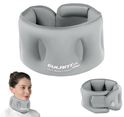 EULANT Inflatable Travel Pillow for Neck Support,Blow Up Neck Pillows for Airplanes/Sit to Sleep/Office,Soft Cervical Neck Collar,Compact & Easy to Carry,Grey
