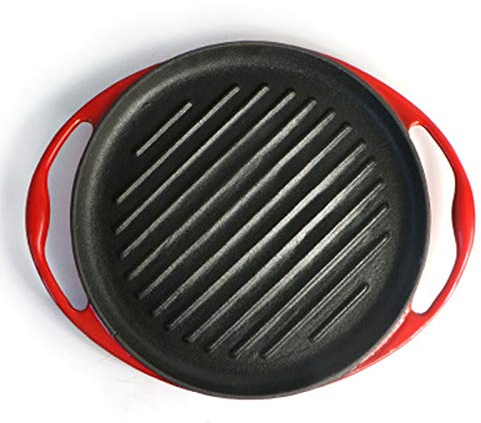LRTYZBD Poêle à steak en fonte pré-enduite pour griller du bacon, du steak et de la viande, poêle à frire antiadhésive, poêle à frire en pierre médicale, poêle à frire 25 x 3 x 5 cm, rouge