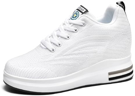 MIEHUIAI Zapatillas de Cuña Mujer Zapatillas de Deporte Moda Zapato Casuales Transpirables Wedge Plataforma Sneakers Altas Tacón Cuña 8.5cm(Blanco 2301,37 EU)