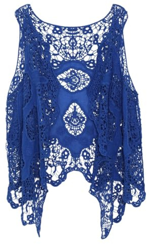 Chaleco De Ganchillo Sólido para Mujer - Vintage Suelto Ahueca hacia Fuera Froral Crop Tank Top Boho Sin Mangas Cárdigan, Blusa De Chaleco Hippie De Verano Bikini Cover Up,como