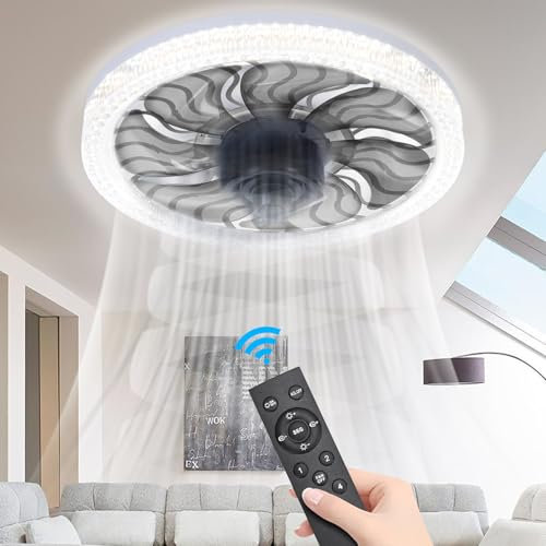 Roadtime 12 Inches Ceiling Fan with Lights, 34 W, E27 Socket Fan with Remote Control, 4 Speeds, 3000-6000 K Dimmable Ceiling Fans for Home and Living Room (White)