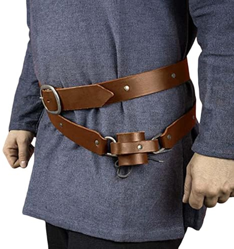 MDFCZXP Mittelalterliches Double Wrap Leder Schwert Gürtel Frosch Wikinger Piraten Taille Holster,Braun,20cm