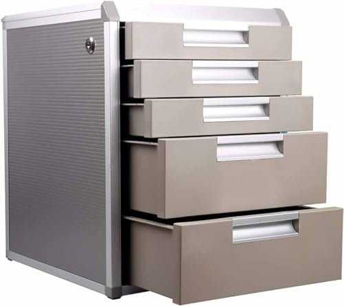 Schreibtisch-Aufbewahrungsbox mit Schubladen – Schreibtisch-Aktenschrank, mit abschließbaren Schubladen, flacher Aktenschrank, Schubladen-Organizer aus Aluminiumlegierung, Kosmetik-/Medizin-Aufbewahru