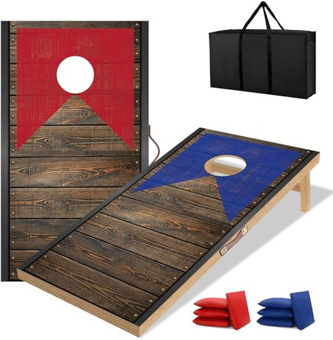 NZQXJXZ Cornhole Spiel Set aus Massivholz – 115 x 55,5 cm Cornhole Bretter mit 8 Sitzsäcken und Einer Tragetasche, tragbare Sitzsack Wurfspiele, Corn Hole Spiele für Erwachsene und Kinder