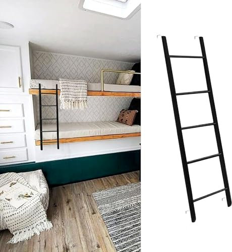 SZITW 4/5 Step Bedroom Twin Bunk Bed Ladder, Adjustbale Climb Straight Ladder With Hooks Fitting For Dorm Loft Motorhome(Size:150cm(59))