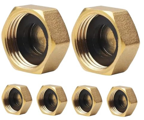 Happyyami Brass Female Hose End Repair Pipe End Caps 1/2 Threaded Plumbing Stop Caps with Washer for Outdoor Garden Faucet Valve Replacement Set of 6