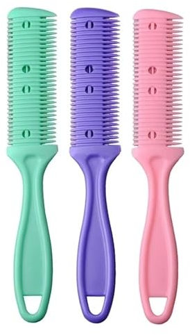 3 Pezzi Pettine Tagliacapelli Manuale, Rasoio a Doppio lato con 10 Lame di Ricambio, Pettine Rasoio Doppio Lato, Pettine a Doppio Lato per Sfoltimento e Modellatura Capelli