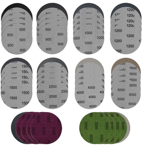 50 Piezas Discos de Lijado en Seco y Húmedo con Agua Redonda, Papel de Lija 75mm Grano 600/800/1000/1200/1500/2000/2500/3000/4000/5000, para Auto, Metales, Muebles de Madera, Grano