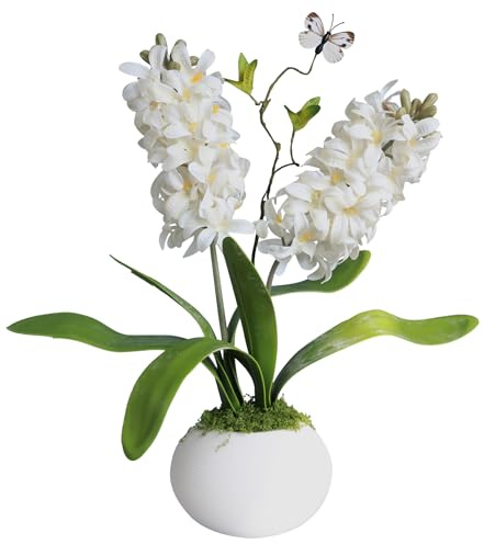 Forlaoers Real Touch 16.5 White Hyacinth Artificial Potted Plants with Vase Delphinium Fake Flowers in Pot for Home Decor Indoor Kitchen Decorations Table Centerpieces Arrangements