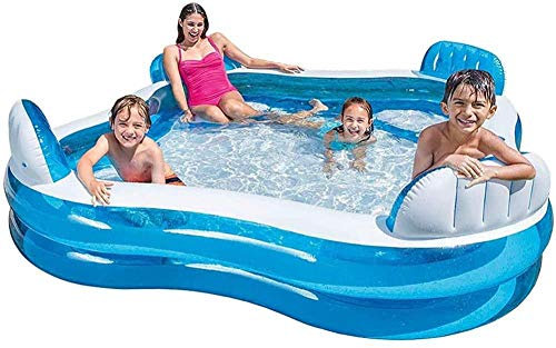 Piscina Gonfiabile Grande Quadrata Estiva per Famiglie, Parco Acquatico con Schienale e Panca integrati, capacità di stoccaggio dell'Acqua di 238 Litri per Giardino Esterno, Cortile, 229x229x66 cm, a