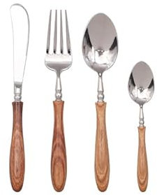 Besteckset, 4/16/24/32/40/48-teilig, Besteckset aus Edelstahl 304 mit Holzgriff, Silber, 24-teilig für 6 Personen