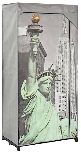 LVHUIDEH Tragbare Kleiderschrank mit Fächern, Faltbare Kleiderständer, Stoffschrank für Kleider Schuhe und Accessoires, 75 x 45 x 160 cm, New York Stoff(Einfacher Zusammenbau)