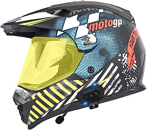 Casco Motocross con Auricolare Bluetooth Integrato, Casco MX, Casco Moto, con Doppia Visiera Parasole, per Casco Quad ATV Enduro, Certificazione Ece, 4, XL(61-62cm)