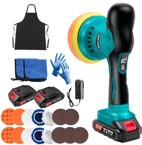 Cordless Car Polishers and Buffers with 2x21V Batteries, 6IN Car Buffer Polisher with 8 Variable Speed Max 6000RPM & 21PCS Attachments,Car Polishing Machine for Car Waxing, Polishing, Scratch Removing