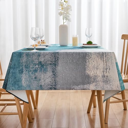 Arwllzz Tischdecke Modern Abwaschbare Türkis 140x240 cm Rechteckig Tischdecken Leinen Landhausstil Tischtuch Gemälde Tisch Deko Mitteldecke Tischdekoration für Wohnzimmer, Esszimmer, Garten