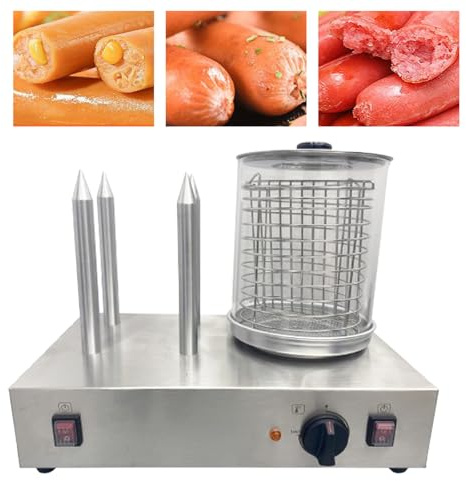 INTBUYING Hot Dog Steamer Machine Bun Sausages Warmer Cooker Adjustable Temperature 4 Heating Rod for Breakfast Shop Parties Restaurant 110V 650W